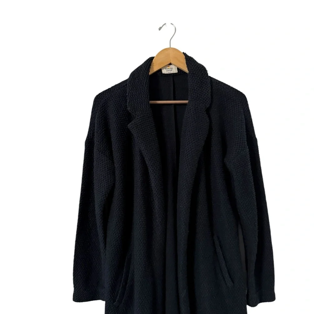 MARINE LAYER Birdseye Navy Cotton Cardigan Sweater